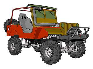 Image showing Dark green and red sand buggy with grey tiers vector illustratio