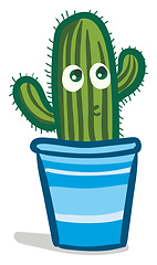 Image showing A cactus plant emoji in a blue flowerpot is with big eyes and in