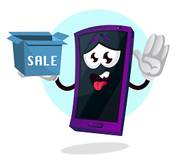 Image showing Mobile emoji with a sale sign illustration vector on white backg