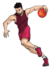 Image showing Basketball player in the purple jersey leading the ball, illustr