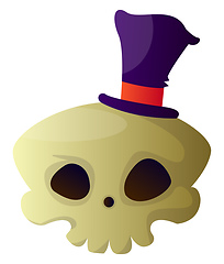 Image showing Cartoon skull with purple hat vector illustartion on white backg