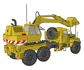 Image showing 3D vector illustration of yellow big excavator machine on white 