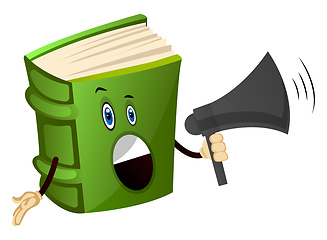 Image showing Green book talking on megaphone, illustration, vector on white b