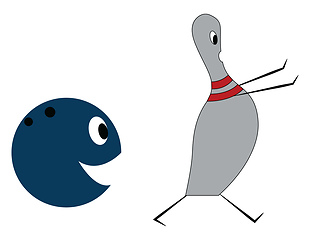 Image showing A bowling ball chasing a bowling pin vector or color illustratio