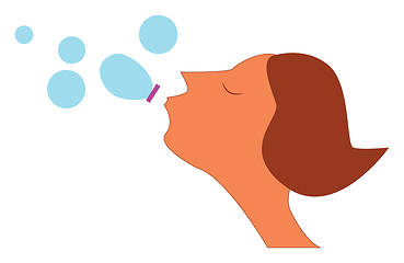 Image showing A little girl blowing soap bubbles with her mouth vector color d