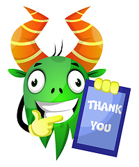 Image showing Monster with thank you board, illustration, vector on white back