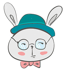 Image showing A hare disguised as a gentleman is wearing a blue cap round eyeg