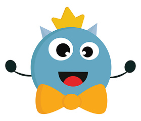 Image showing Smiling blue monster with yellow bow tie and golden crown vector
