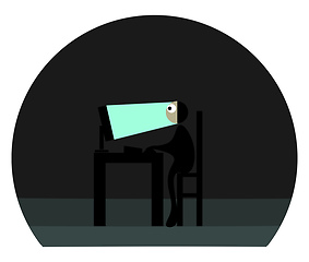 Image showing Clipart of an officer working before the laptop at night set on 