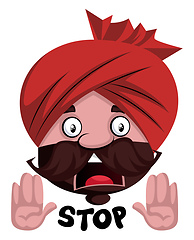 Image showing Man with turban is showing stop with hands, illustration, vector