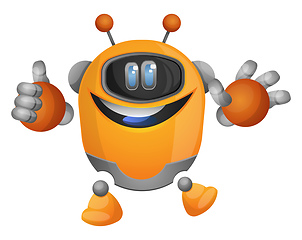 Image showing Orange cartoon robot with tumb up illustration vector on white b