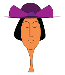 Image showing A lady with short black hair wearing a big hat looks cute vector