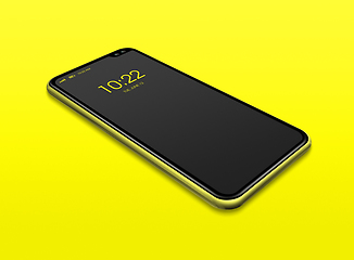 Image showing All-screen black smartphone mockup isolated on yellow. 3D render