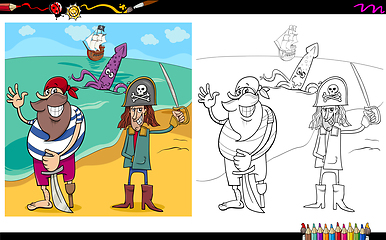 Image showing cartoon pirates coloring page