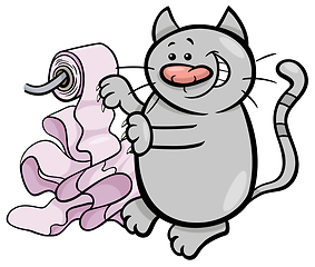 Image showing cat play with toilet paper cartoon