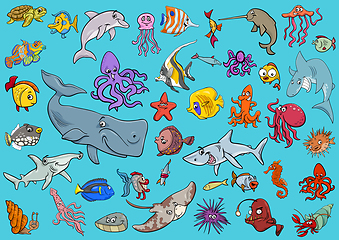 Image showing sea life animals cartoon set