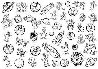 Image showing space cartoon set coloring page