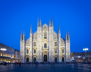 Image showing MILAN, ITALY - APRIL 28th, 2018: turists during blue hour taking