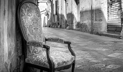 Image showing Old chair in a traditional street of Lecce, Italy.