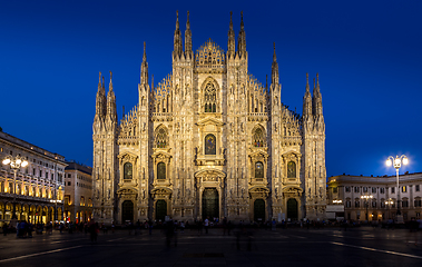 Image showing MILAN, ITALY - APRIL 28th, 2018: turists during blue hour taking