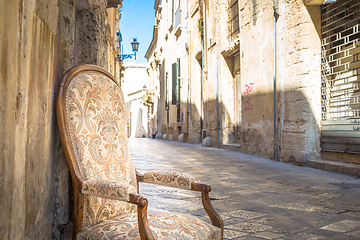 Image showing Old chair in a traditional street of Lecce, Italy.