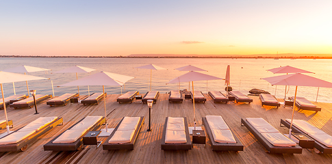 Image showing SYRACUSE, ITALY - sunset in front of the sea