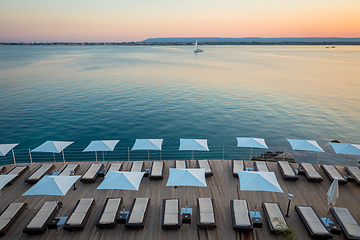 Image showing SYRACUSE, ITALY - sunset in front of the sea