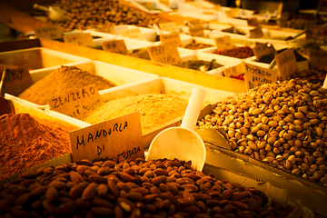 Image showing Traditional almonds and pistachios market in South Italy