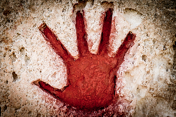 Image showing Red hand on stone - graphic gothic element