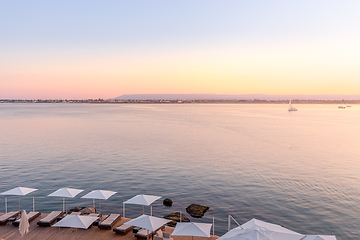 Image showing SYRACUSE, ITALY - sunset in front of the sea