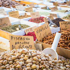 Image showing Traditional almonds and pistachios market in South Italy