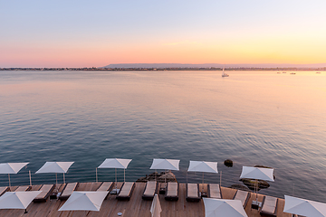 Image showing SYRACUSE, ITALY - sunset in front of the sea