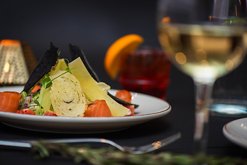 Image showing Caesar salad with salmon fish