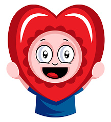 Image showing Boy peeking through red heart illustration vector on white backg