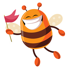 Image showing Bee with flag is smiling, illustration, vector on white backgrou