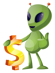 Image showing Alien with dollar sign, illustration, vector on white background