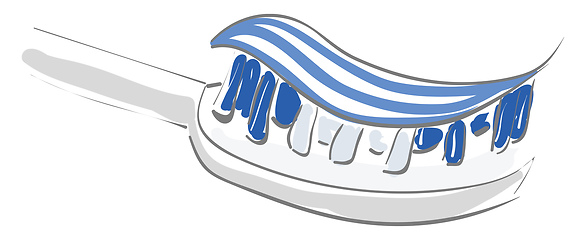Image showing Painting of a toothbrush with white and blue striped toothpaste,