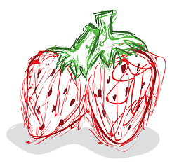 Image showing Child sketch drawing of a couple of red strawberries, vector or 