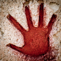 Image showing Red hand on stone - graphic gothic element