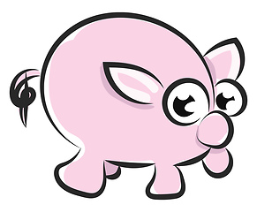 Image showing Drawing of a cartoon pig set on isolated white background viewed