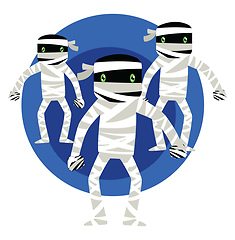 Image showing Vector illustration of three mummies  in a blue circle on white 