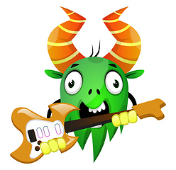 Image showing Cartoon monster holding an electric guitar, illustration, vector