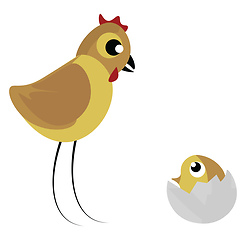 Image showing Hen and chicken, vector or color illustration.