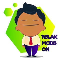 Image showing Boy in a suit with curly hair says relax mode on, illustration, 