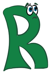 Image showing Emoji of the sad green alphabetical letter R vector or color ill