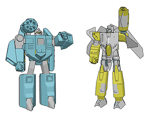 Image showing Vector illustration of two robots white background