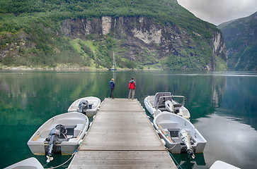 Image showing Fisherman in Geiranger fjord of Norway