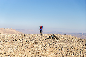 Image showing Trekking in Negev dramatic stone desert, Israel 