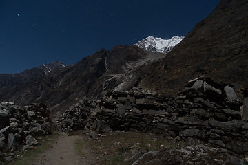 Image showing Night landscape in Langtand valley trek