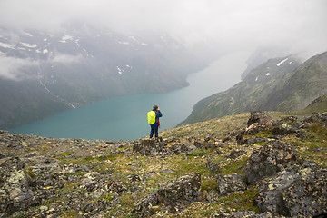 Image showing Tourist in Norwat hiking path